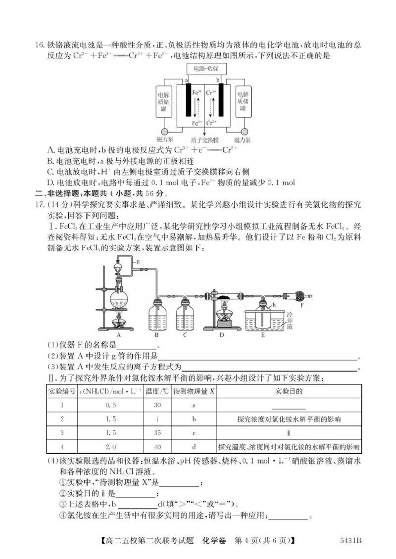 化学5431B化学_2024-2025高二（7-7月题库）_2025年6月试卷_0603广东省惠州市五校2024-2025学年高二下学期第二次联考