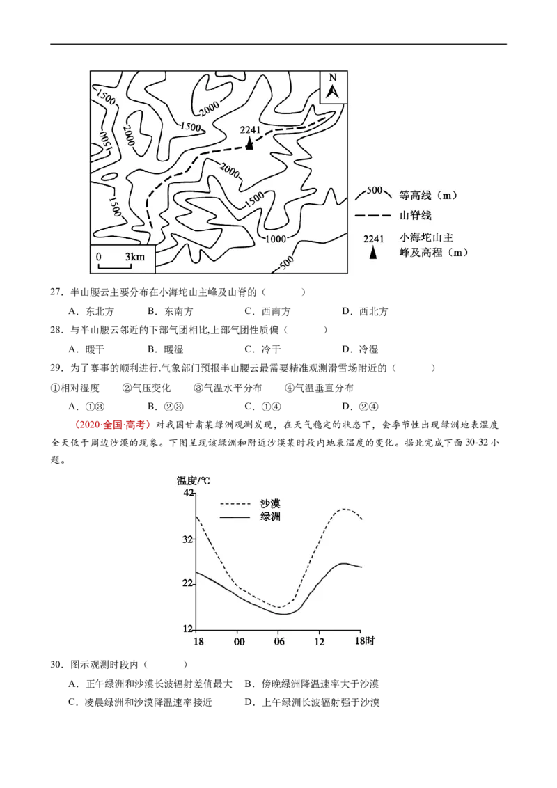 专题03地球上的大气及其运动-五年（2019-2023）高考地理真题分项汇编（原卷版）_赠送：2008-2024全套高考真题_高考地理真题_送高考地理五年真题(2019-2023)分项汇编（全国通用）