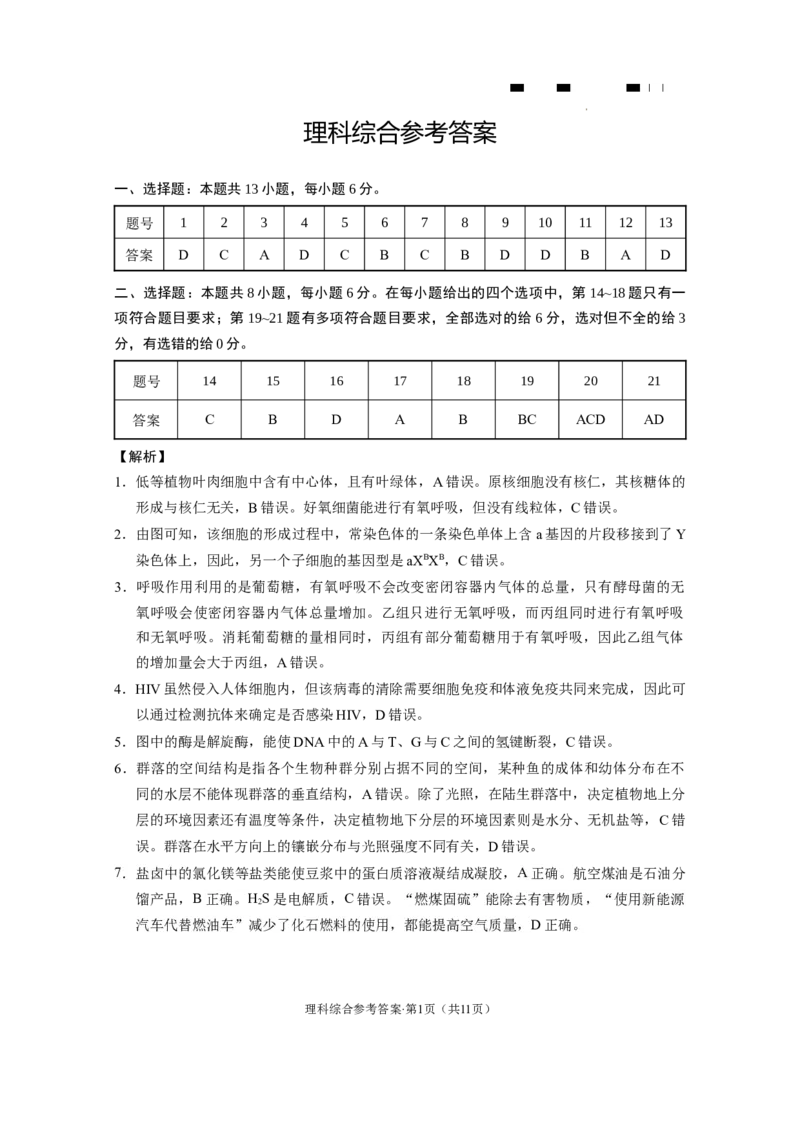云南师大附中2024届高考适应性月考卷（五）理综（云南版）-答案(1)_2023年11月_0211月合集_2024届云南师范大学附属中学高考适应性月考卷（五）