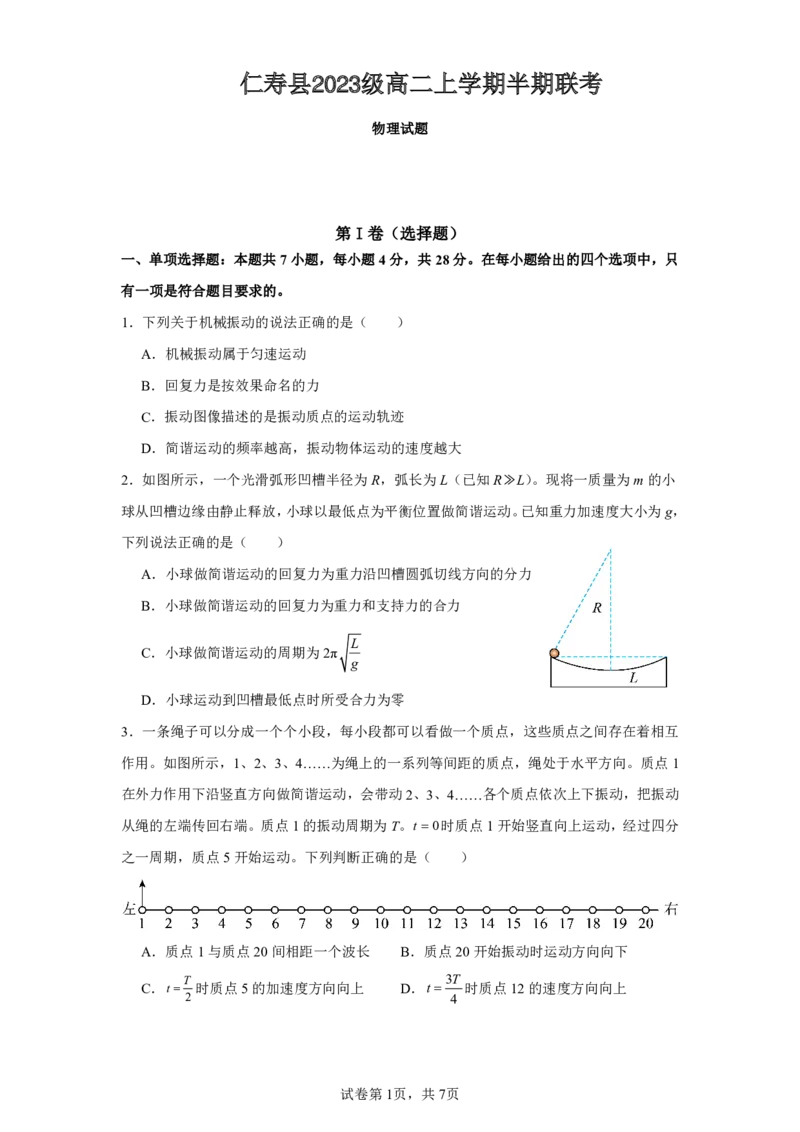 仁寿县2023级高二上学期半期联考物理_2024-2025高二（7-7月题库）_2024年12月试卷_1219四川省眉山市仁寿县2024-2025学年高二上学期11月期中联考试题