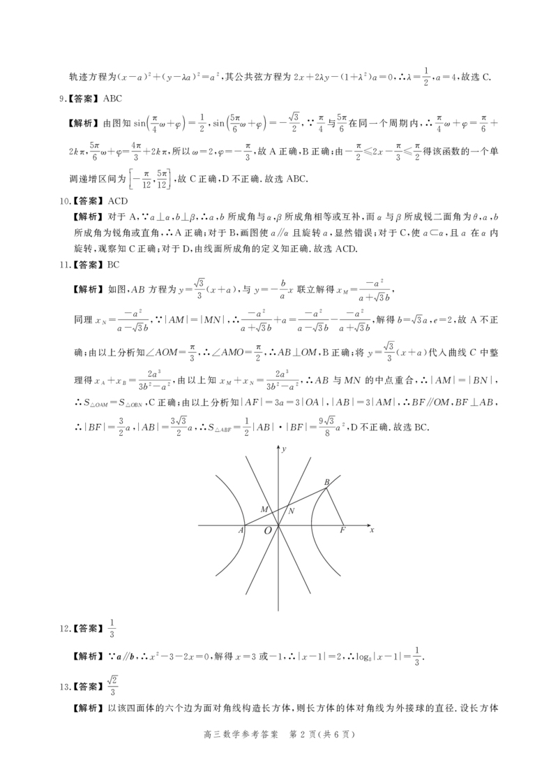 数学答案_2024年4月_01按日期_6号_2024届河北省高三大数据应用调研联合测评（Ⅵ）_河北省2024届高三大数据应用调研联合测评（Ⅵ）数学试题