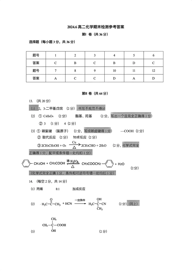 化学答案_2024-2025高二（7-7月题库）_2024年07月试卷_0724天津市红桥区2023-2024学年高二下学期7月期末考试_天津市红桥区2023-2024学年高二下学期7月期末考试化学Word版含答案