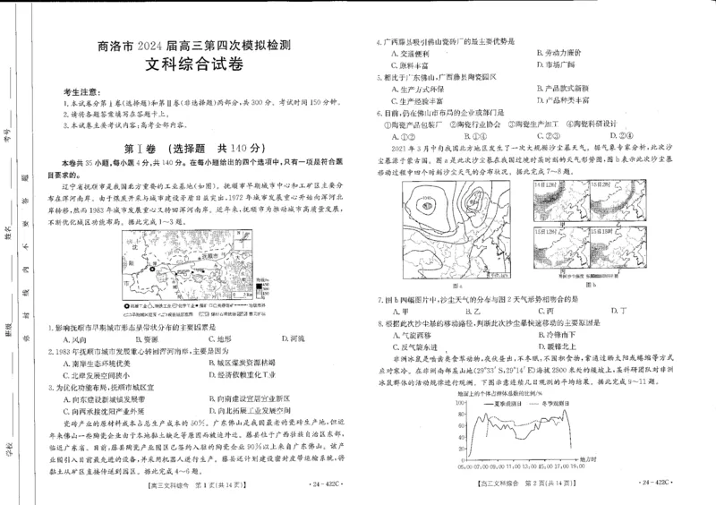 文综_2024年3月_013月合集_2024届陕西省商洛市高三第四次模拟检测_陕西省商洛市2024届高三第四次模拟检测文综