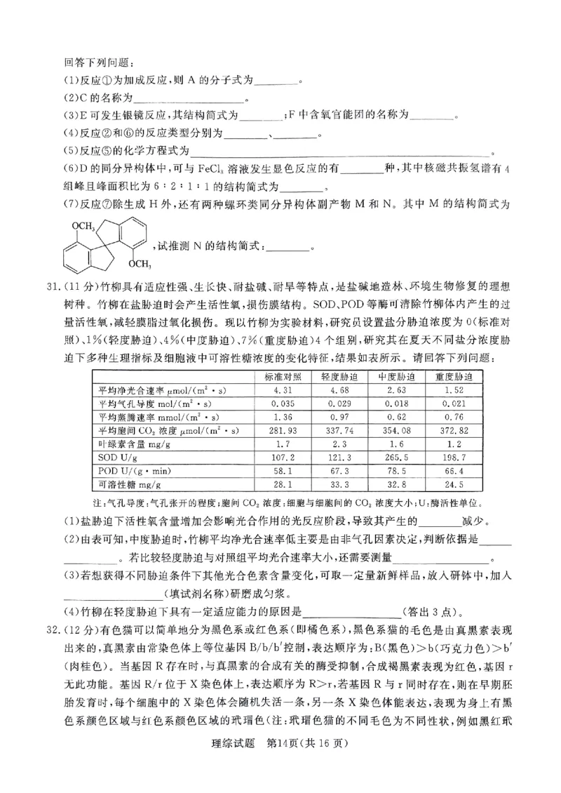 河南省部分高中2023-2024学年下学期高三5月联和测评-理综_2024年5月_01按日期_21号_2024届河南省青桐鸣高三5月大联考_2024届河南省青桐鸣高三5月大联考-理综（含答案）