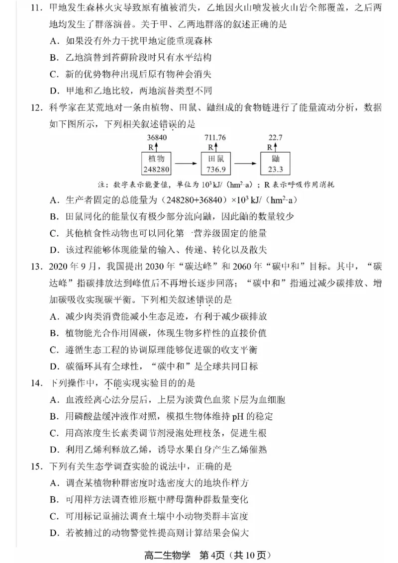 北京市丰台区2024-2025学年高二上学期期末考试生物试卷（PDF版，含答案）_2024-2025高二（7-7月题库）_2025年01月试卷_0126北京市丰台区2024-2025学年高二上学期期末考试