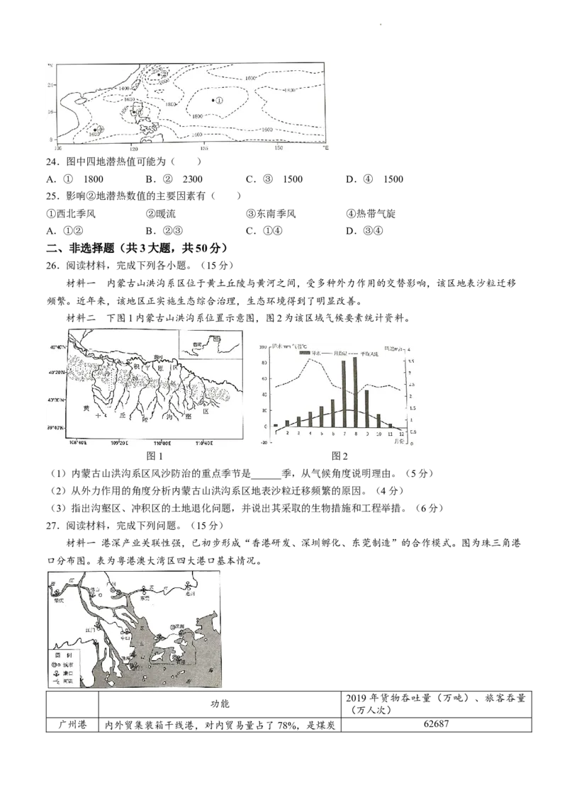 浙江省（杭州二中、绍兴一中、温州中学、金华一中、衢州二中）五校联考2024届高考模拟考试地理试题+答案_2024年5月_01按日期_28号_2024届浙江省五校联盟高三下学期5月模拟预测