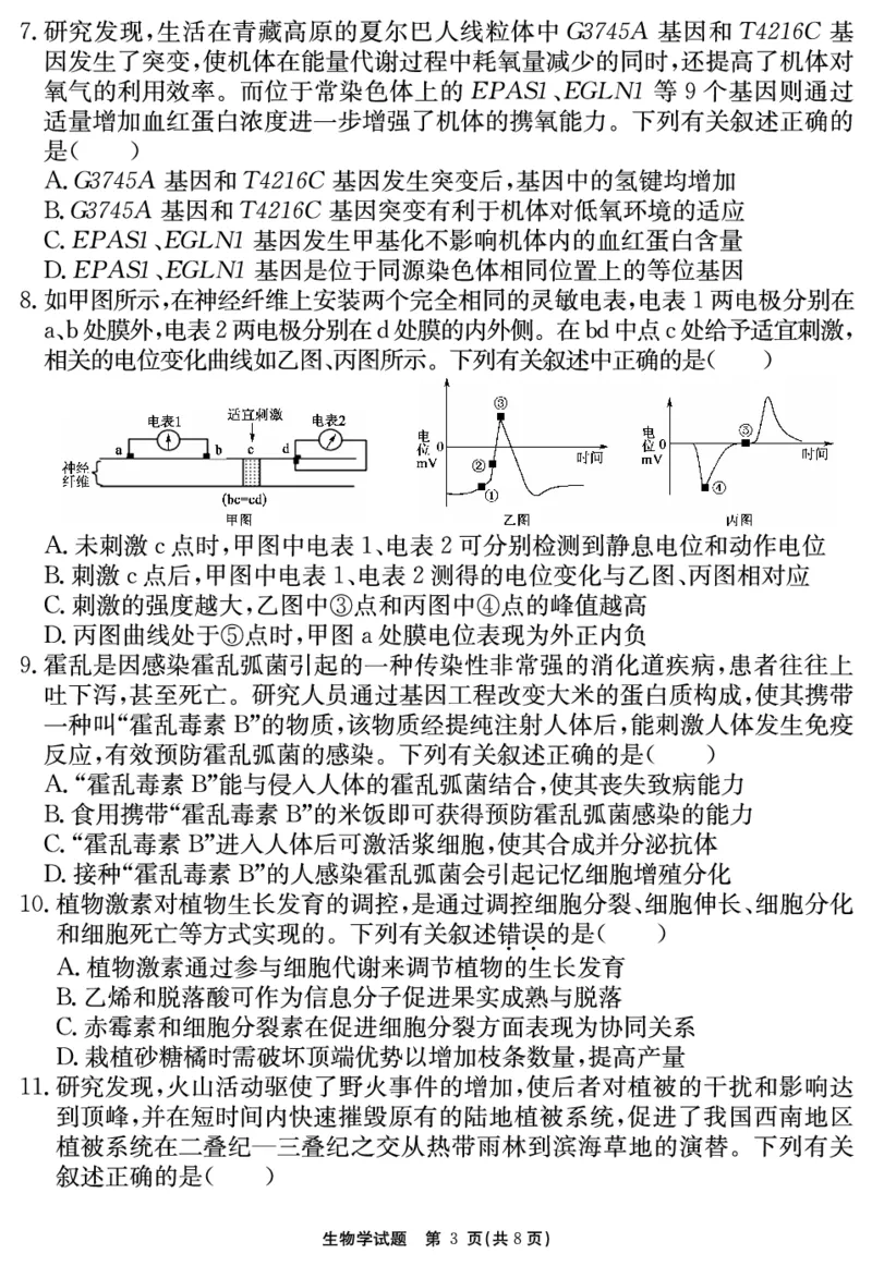 2024-2025学年耀正优12月高三年级&middot;名校阶段检测生物_2024-2025高三（6-6月题库）_2024年12月试卷_1222安徽省2024-2025学年耀正优12月高三年级&middot;名校阶段检测（全科）
