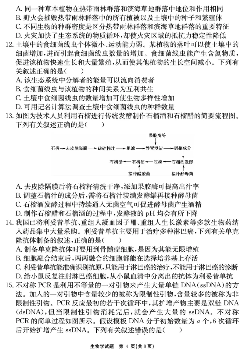 2024-2025学年耀正优12月高三年级&middot;名校阶段检测生物_2024-2025高三（6-6月题库）_2024年12月试卷_1222安徽省2024-2025学年耀正优12月高三年级&middot;名校阶段检测（全科）