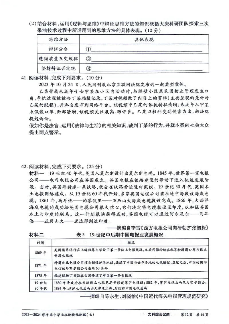 河南省部分重点高中2023-2024学年下学期高三第七次联考（3月）-文综_2024年3月_013月合集_2024天一大联考高中毕业班阶段性测试（七）_2024天一大联考高中毕业班阶段性测试（七）文综