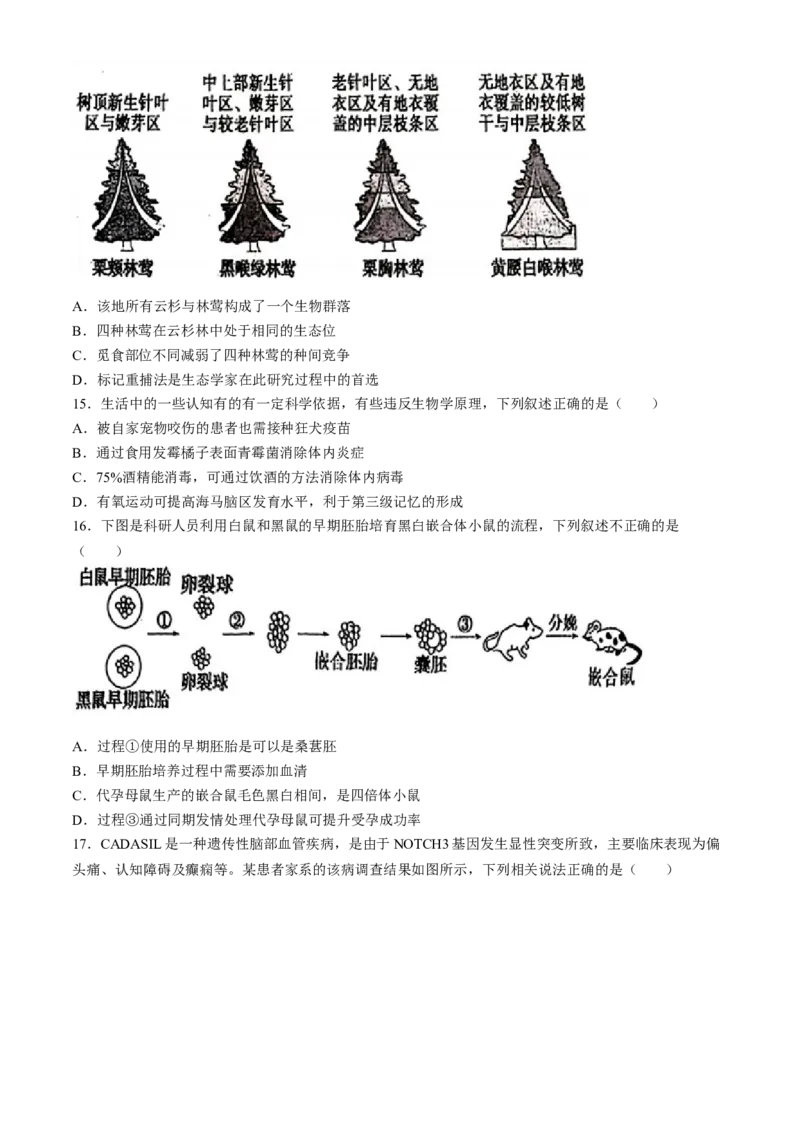 湖北省十一校2023-2024学年高三下学期第二次联考生物试题(无答案)_2024年3月_013月合集_2024届湖北省十一校高三下学期第二次联考_湖北省十一校2024届高三下学期第二次联考生物