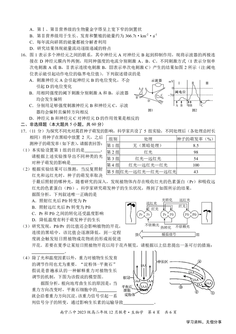 南宁二中2024-12月考高二生物试卷_2024-2025高二（7-7月题库）_2024年12月试卷_1216南宁二中等校2024-12月高二联考全科试卷