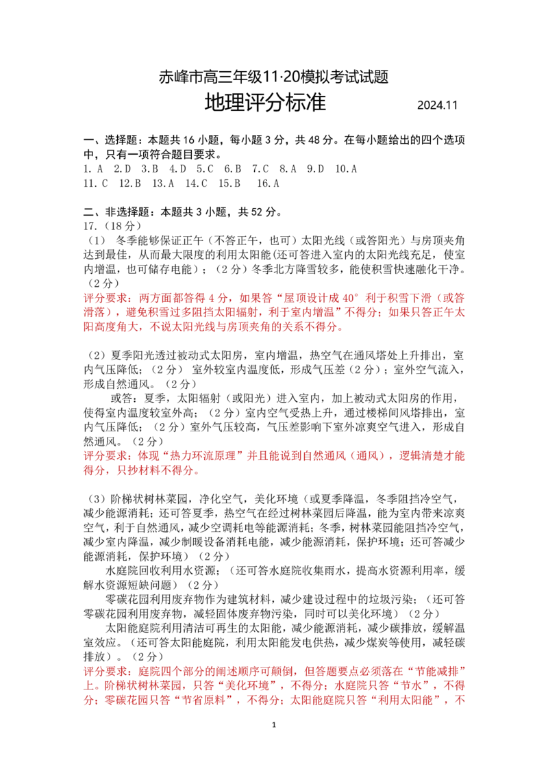 2024.11.20地理评卷标准_2024-2025高三（6-6月题库）_2024年11月试卷_1124内蒙古赤峰市2024-2025学年高三11月模拟考试（全科）_内蒙古赤峰市2024-2025学年高三11月模拟考试地理试题