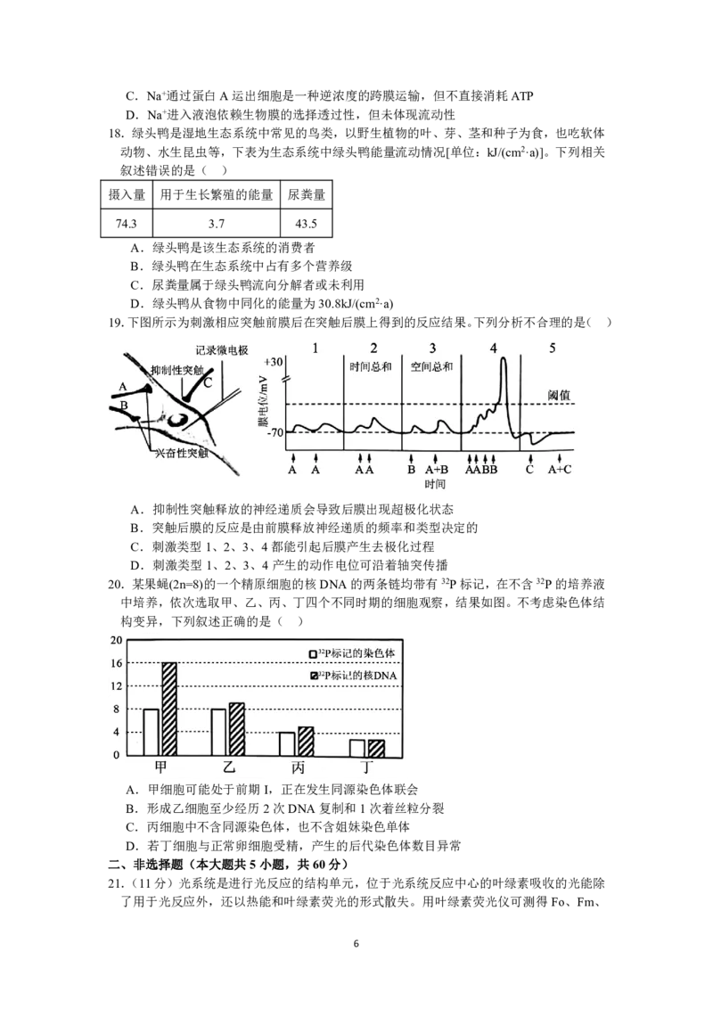 26届高二生物第二学期期中卷_2024-2025高二（7-7月题库）_2025年05月试卷_0501浙江省余姚中学2024-2025学年高二下学期期中考试