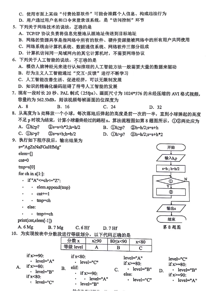 浙江省稽阳联谊学校2024届高三下学期4月联考试题（二模）技术PDF版含答案(1)_2024年4月_024月合集_2024届浙江省稽阳联谊学校高三下学期4月联考试题（二模）