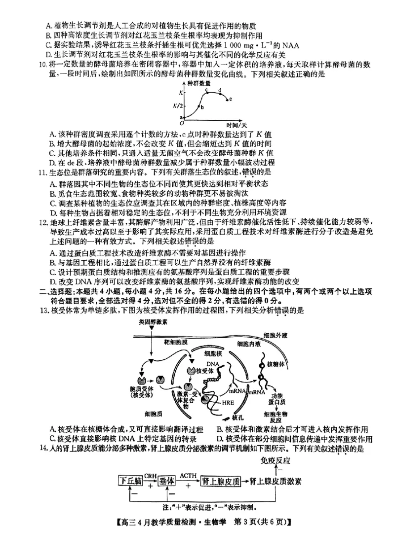 江西省九师大联考2024年高三4月（二模）生物试题_2024年5月_01按日期_1号_2024届江西省九师联盟高三4月教学质量检测（二模）