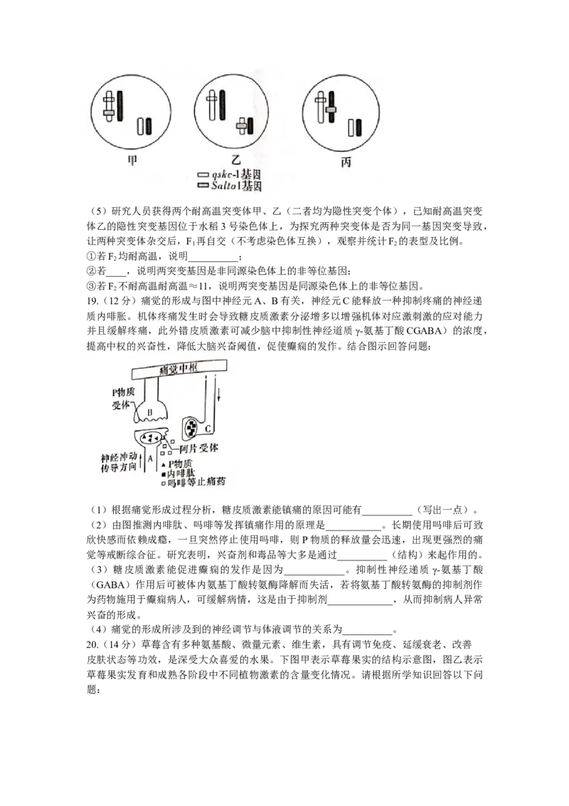 湖南省长沙市雅礼中学2022-2023学年高三下学期月考卷（六）生物试题_2024年2月_01每日更新_10号_2023届湖南省长沙市雅礼中学高三上学期第六次月考