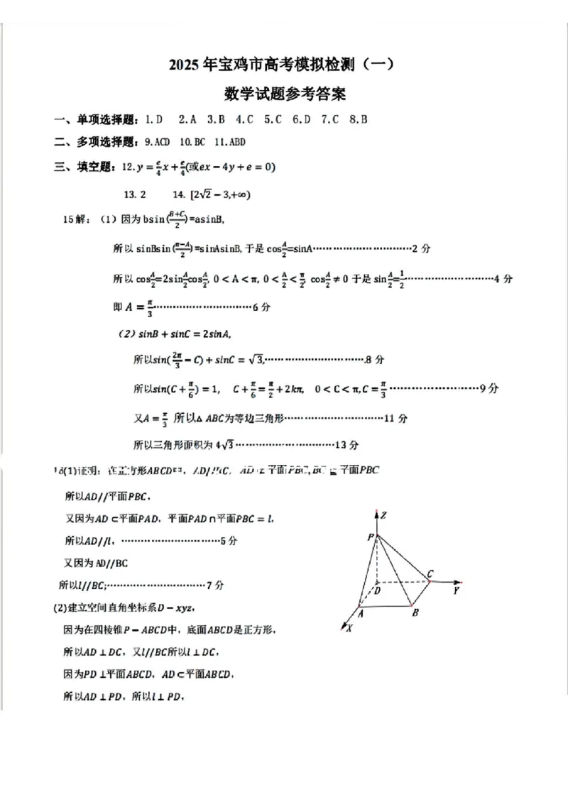 2025届陕西省宝鸡市高三上学期模拟检测（一）数学（含答案）_2024-2025高三（6-6月题库）_2024年12月试卷_12252025届陕西省宝鸡市高三上学期一模