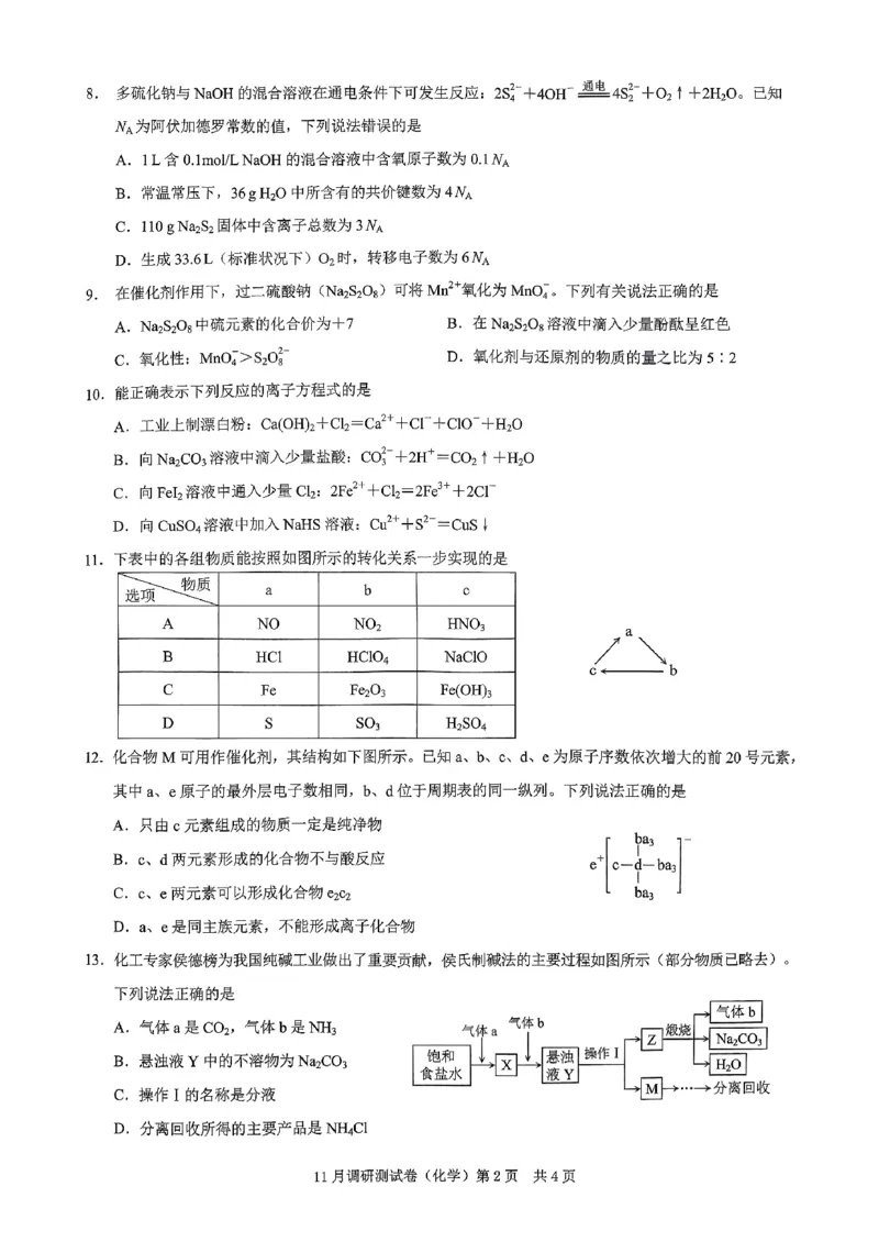2025重庆康德半期考试化学_2024-2025高三（6-6月题库）_2024年11月试卷_11102025届重庆高三11月半期考试（康德零诊）