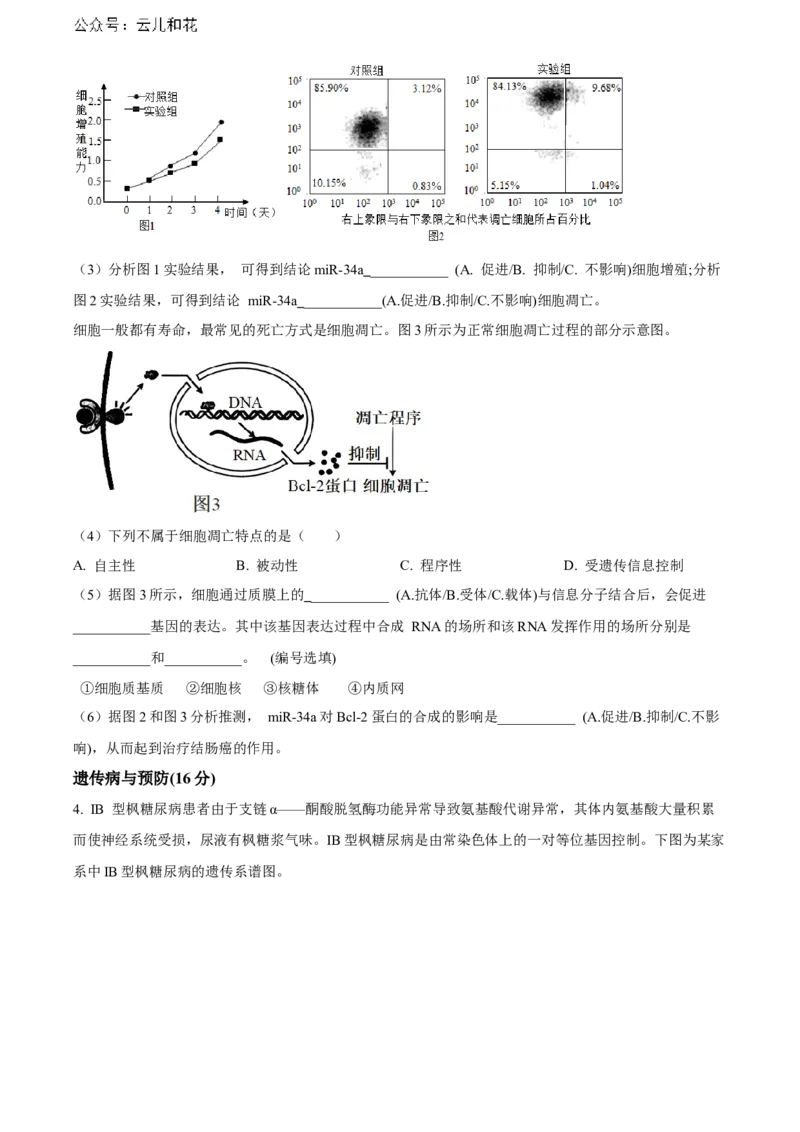 上海市黄浦区敬业中学2023-2024学年高二下学期6月期末生物试题（含答案）_2024-2025高二（7-7月题库）_2024年07月试卷_07022024上海市黄浦区敬业中学高二下学期6月期末