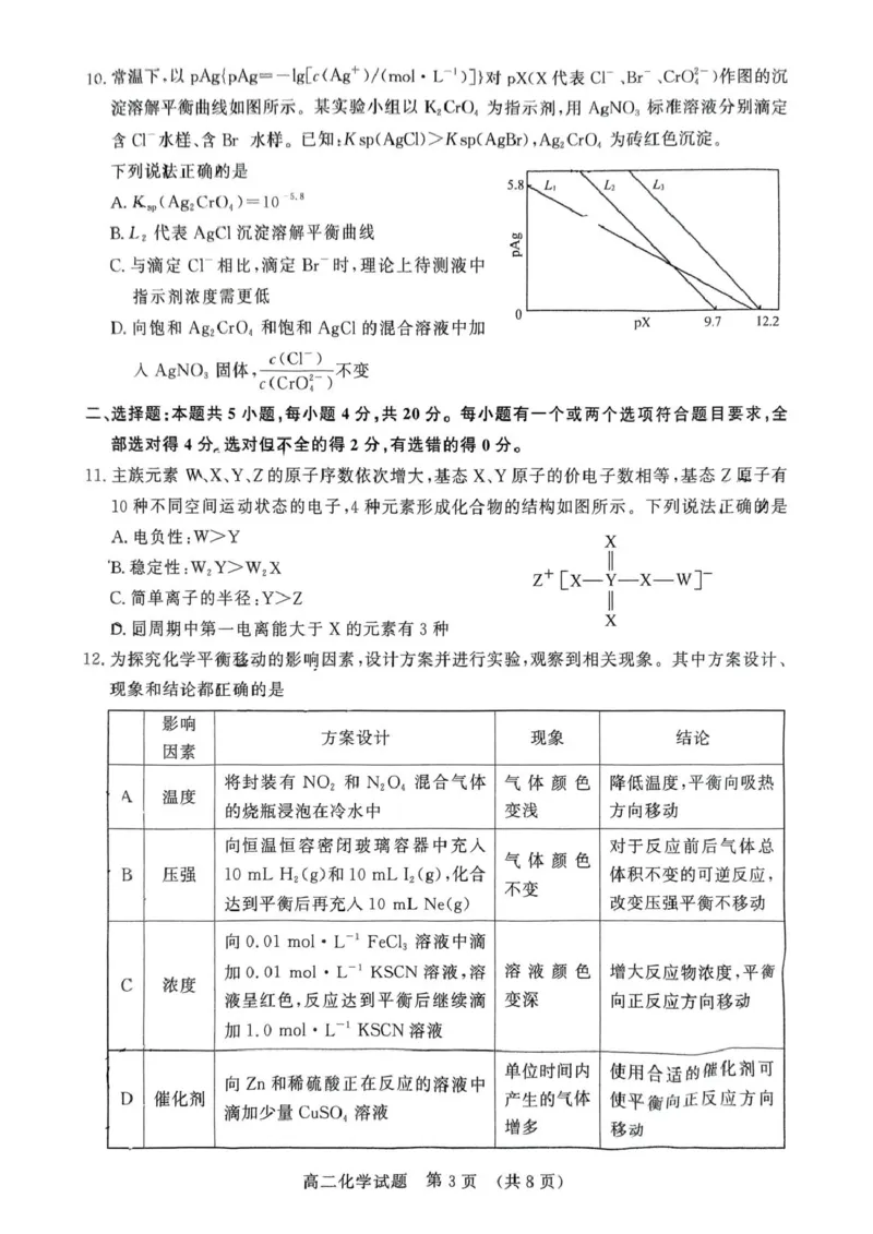 2025.1济南市高二期末统考化学试题_2024-2025高二（7-7月题库）_2025年02月试卷_0225山东省济南市2024-2025学年高二上学期1月期末考试