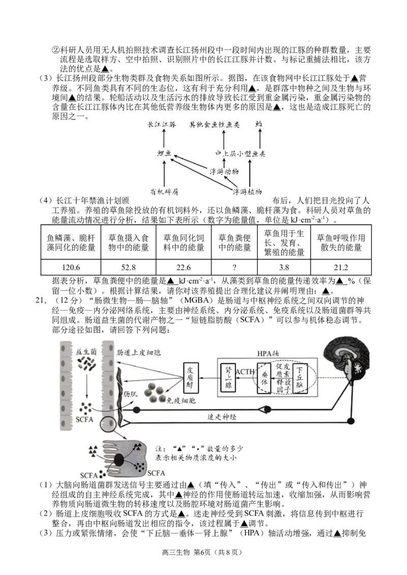 江苏省扬州市2024届高三下学期考前调研模拟预测测试生物试题+答案_2024年5月_01按日期_28号_2024届江苏省扬州市高三考前调研模拟预测