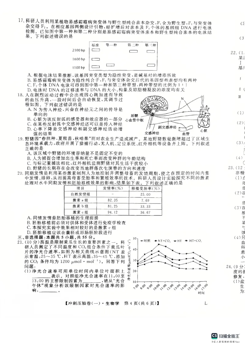 2025年普通高校招生考试冲刺压轴卷(一)生物试题含答案_2024-2026高三（6-6月题库）_2025年04月试卷_04262025年普通高校招生考试冲刺压轴卷(一)（全科）