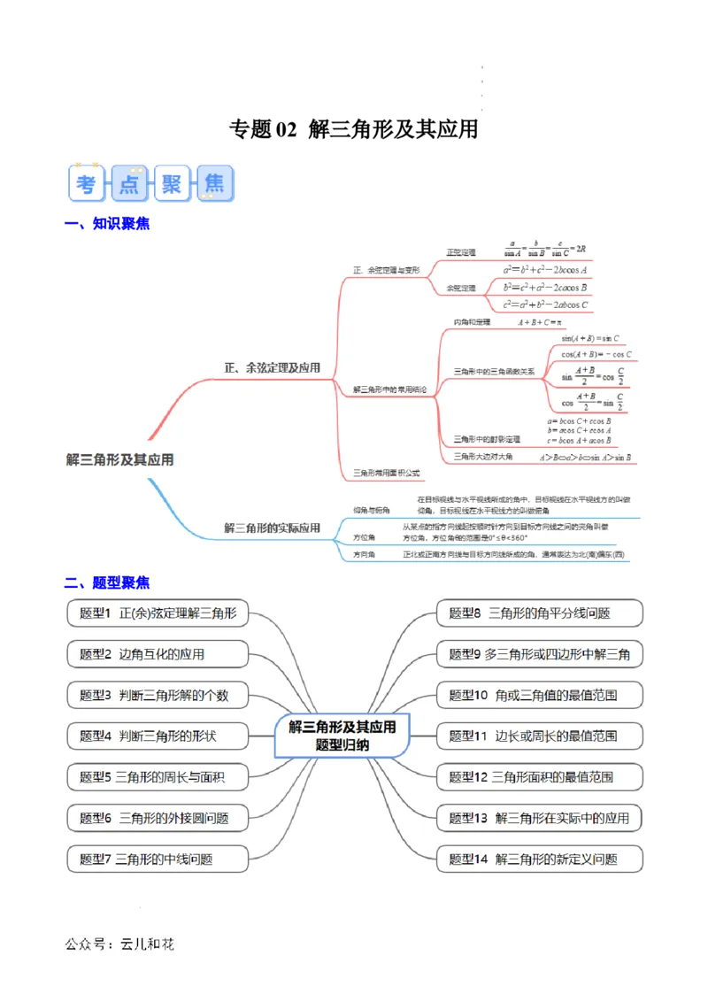 专题02解三角形及其应用（思维导图+知识串讲+14题型+过关检测）（原卷版）_2024-2025高二（7-7月题库）_0708暑假自学课2024年新高二数学暑假提升精品讲义7.10新增