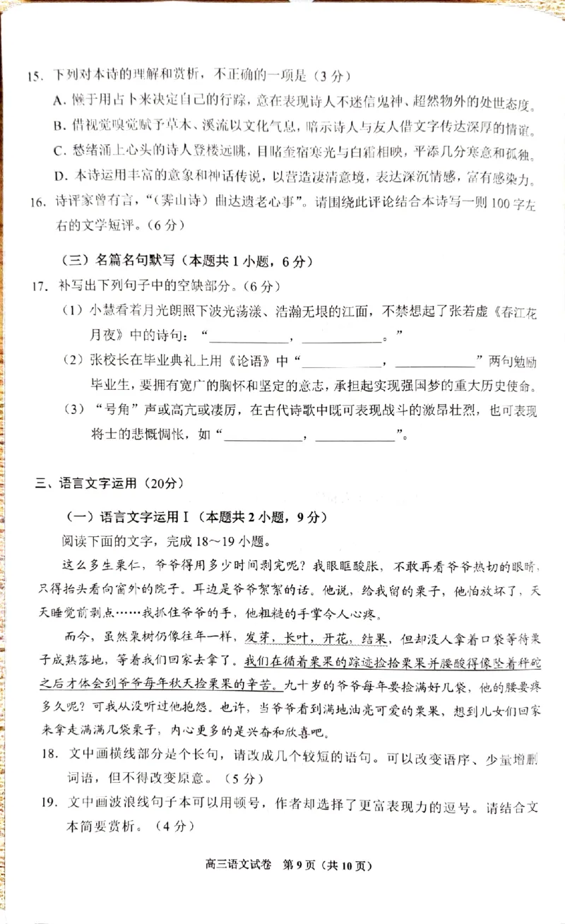 2025届贵州省贵阳市高三上学期11月质量监测语文试题_2024-2025高三（6-6月题库）_2024年11月试卷_1129贵州省贵阳市2024-2025学年高三上学期11月质量监测试