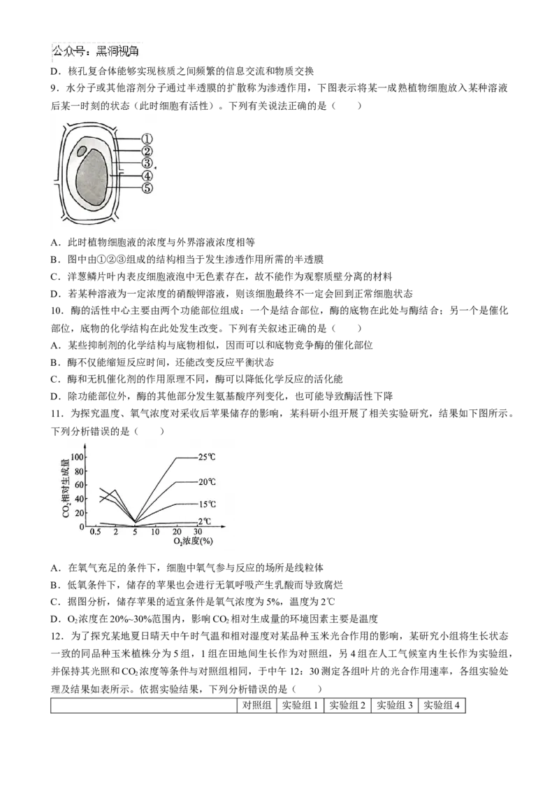 2025届百师联盟高三一轮复习联考（一）生物试题（含解析）_2024-2025高三（6-6月题库）_2024年09月试卷_09282025届百师联盟高三一轮复习联考（一）