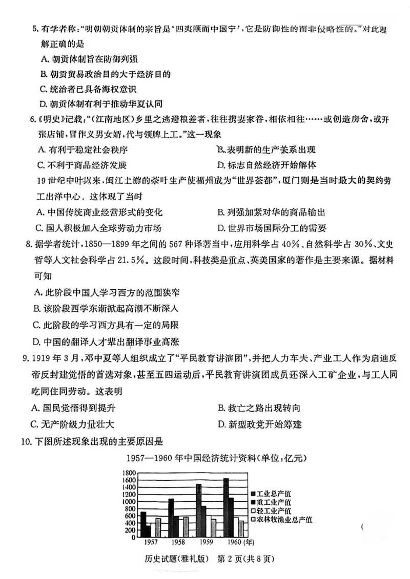湖南省长沙市雅礼中学2022-2023学年高三下学期月考试卷(七)历史(1)_2024年2月_022月合集_2023届湖南省长沙市雅礼中学高三下学期月考（七）全科