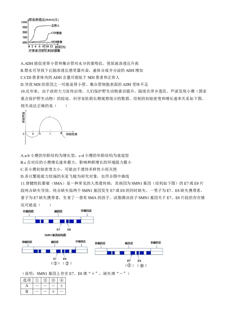 江西省萍乡市2023-2024学年高三下学期第二次模拟考试生物试题(1)_2024年4月_024月合集_2024届江西省萍乡市高三下学期二模考试