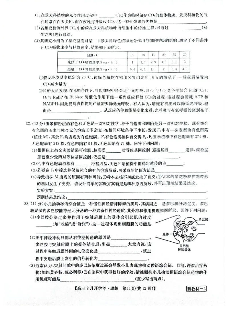 河南省周口市周口市部分学校2023-2024学年下学期高三2月摸底考试-理综_2024年2月_01每日更新_20号_2024届九师联盟高三下学期2月开学考试_九师联盟2024届高三下学期2月开学考试理科综合