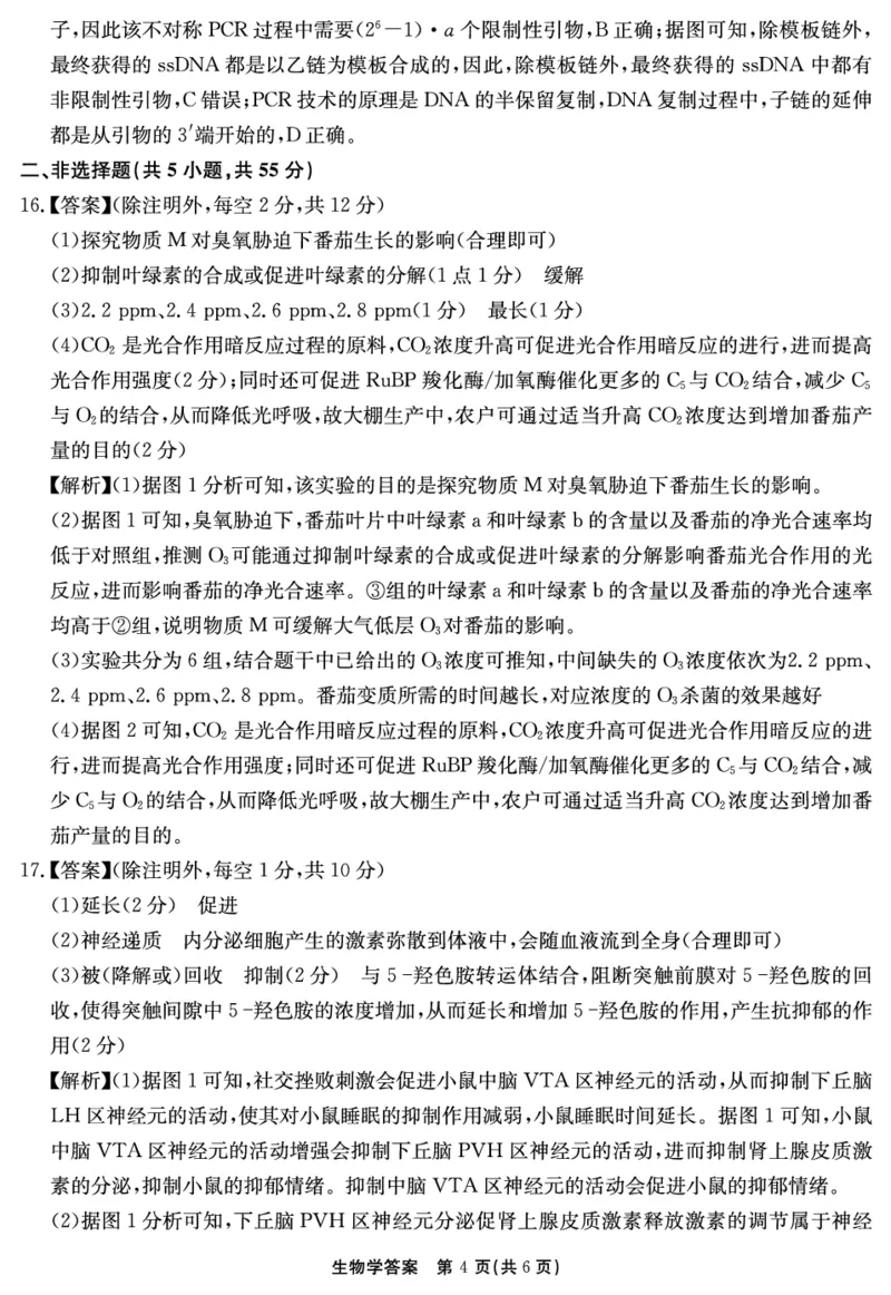 2024-2025学年耀正优12月高三年级&middot;名校阶段检测生物答案_2024-2025高三（6-6月题库）_2024年12月试卷_1222安徽省2024-2025学年耀正优12月高三年级&middot;名校阶段检测（全科）