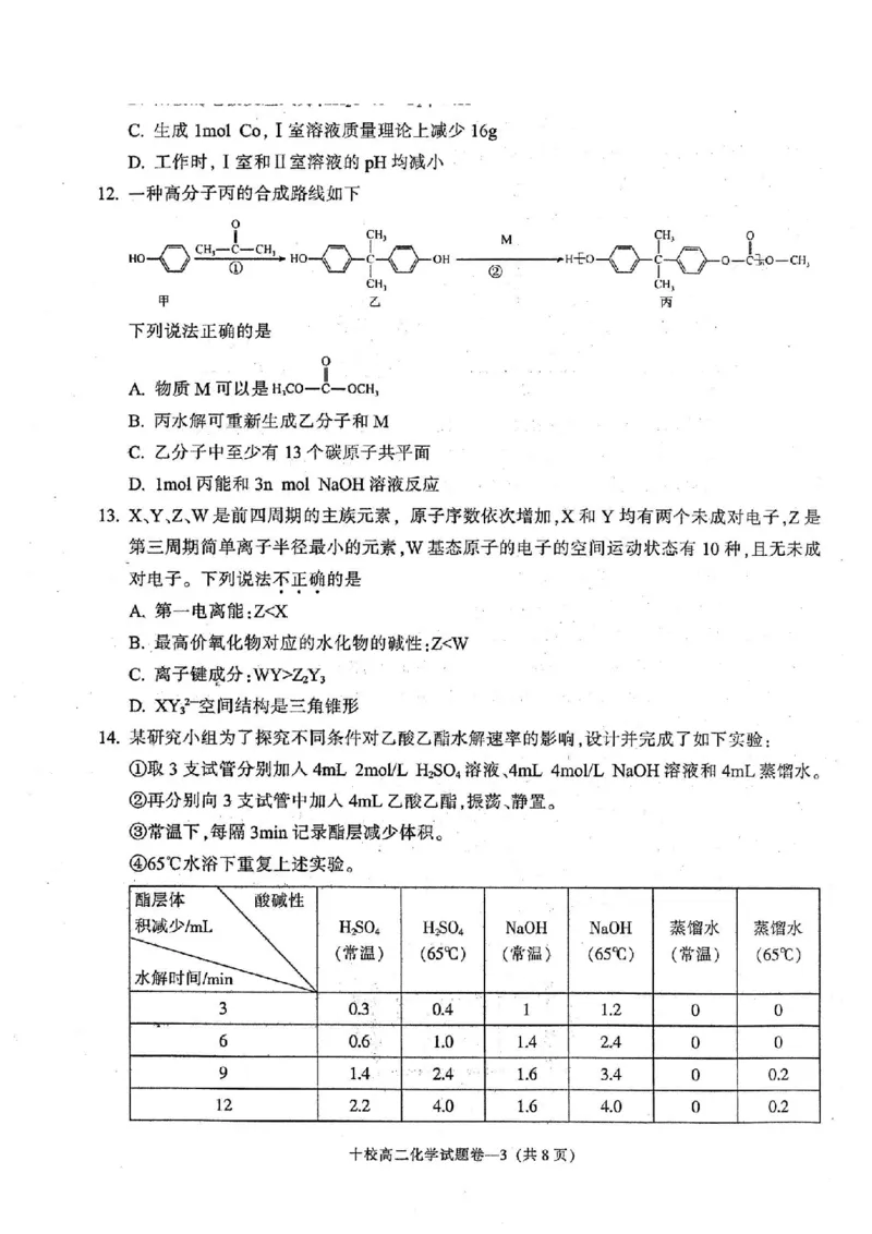 化学卷-2406金华十校高二期末_2024-2025高二（7-7月题库）_2024年07月试卷_0707浙江省金华十校2023-2024学年第二学期高二期末调研考试_金华十校2023-2024学年第二学期高二期末调研考试化学