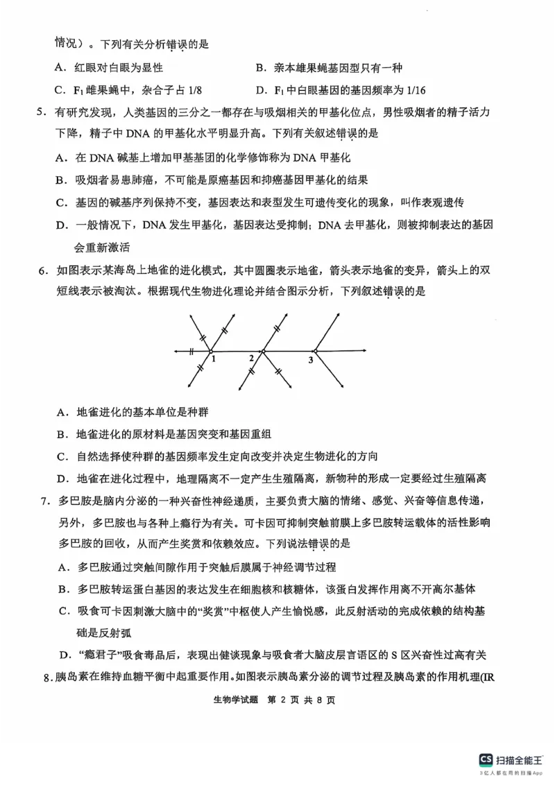 2024年&ldquo;江南十校&rdquo;新高三第一次综合素质检测生物试题_2024-2025高三（6-6月题库）_2024年10月试卷_1011安徽省江南十校2024-2025学年高三上学期第一次综合素质检测