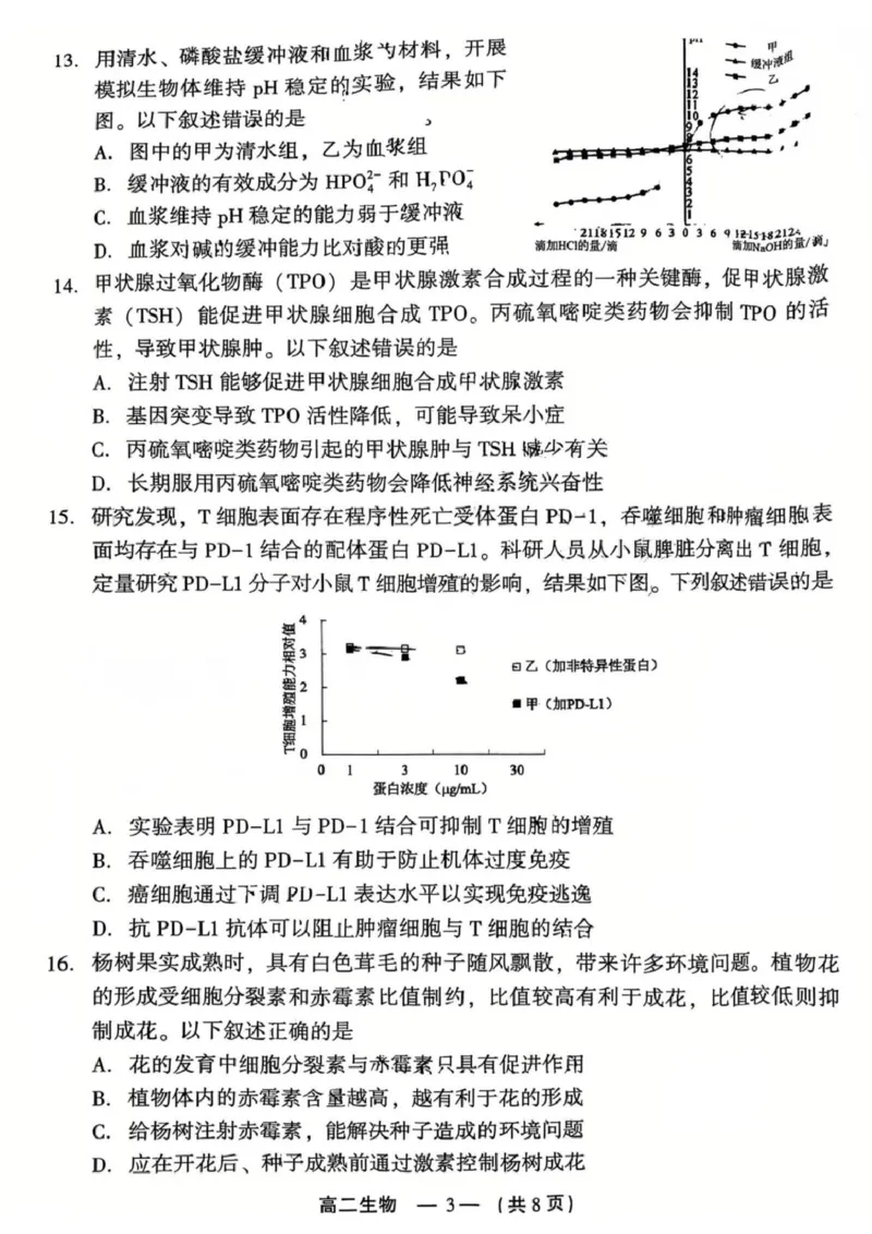 2024-2025学年第一学期福州市高二质量检测生物_2024-2025高二（7-7月题库）_2025年02月试卷_0215福建省福州市2024-2025学年高二上学期期末考试