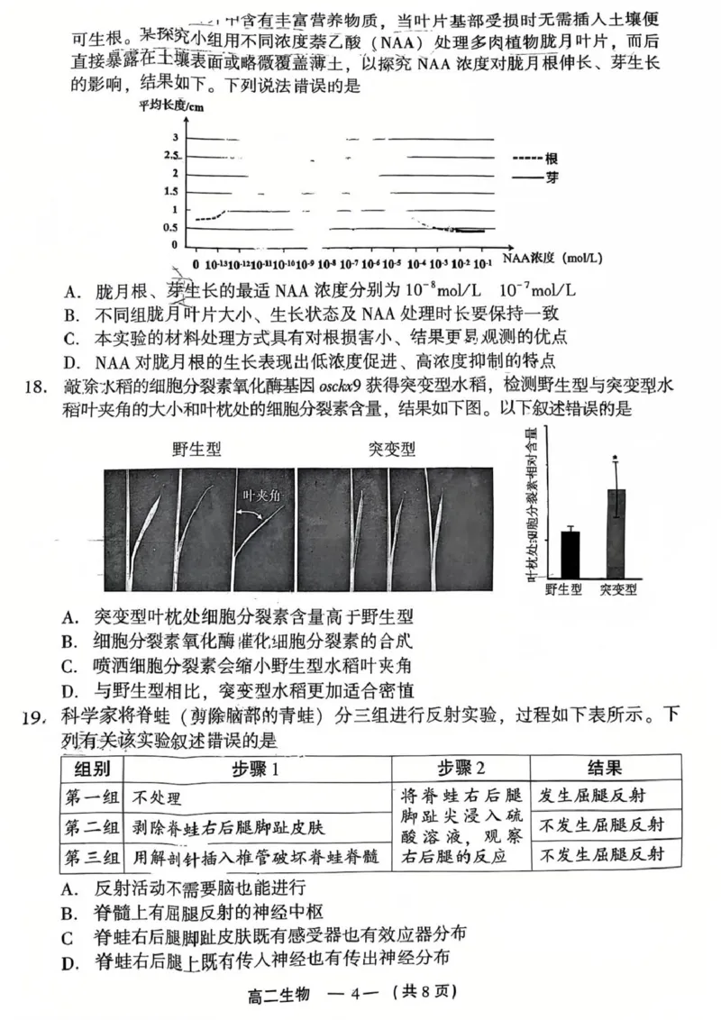 2024-2025学年第一学期福州市高二质量检测生物_2024-2025高二（7-7月题库）_2025年02月试卷_0215福建省福州市2024-2025学年高二上学期期末考试