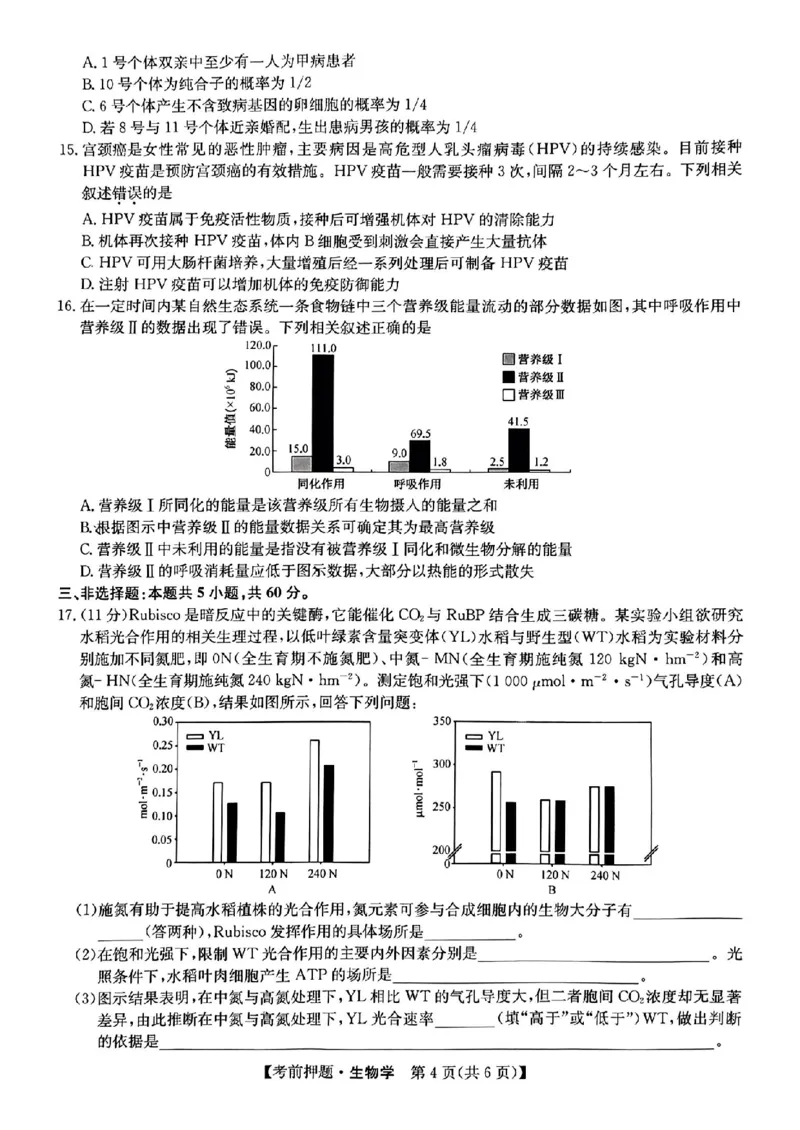 江西省2024届九师联盟高三5月联考生物试题_2024年5月_01按日期_23号_2024届九师联盟高三年级5月考前押题（新高考）_九师联盟2024届高三年级5月考前押题生物