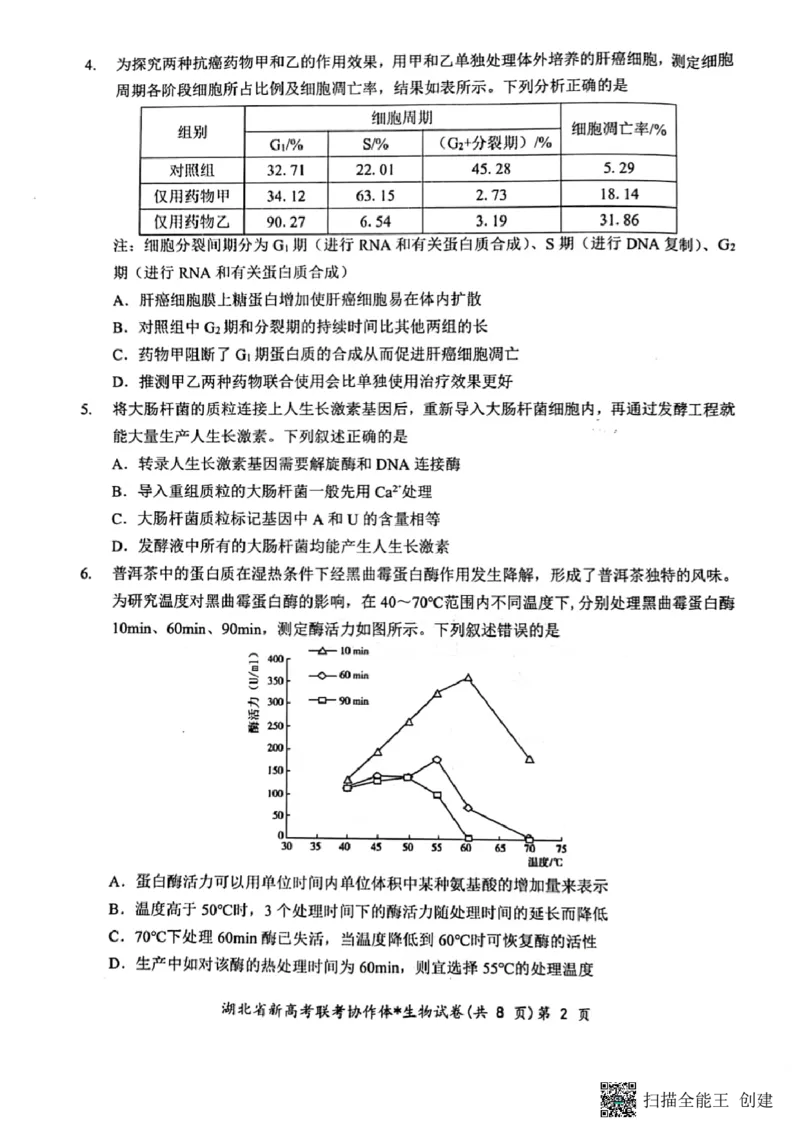 湖北省新高考联考协作体2024届高三下学期2月收心考试生物(1)_2024年2月_022月合集_2024届湖北省新高考联考协作体高三下学期2月收心考试