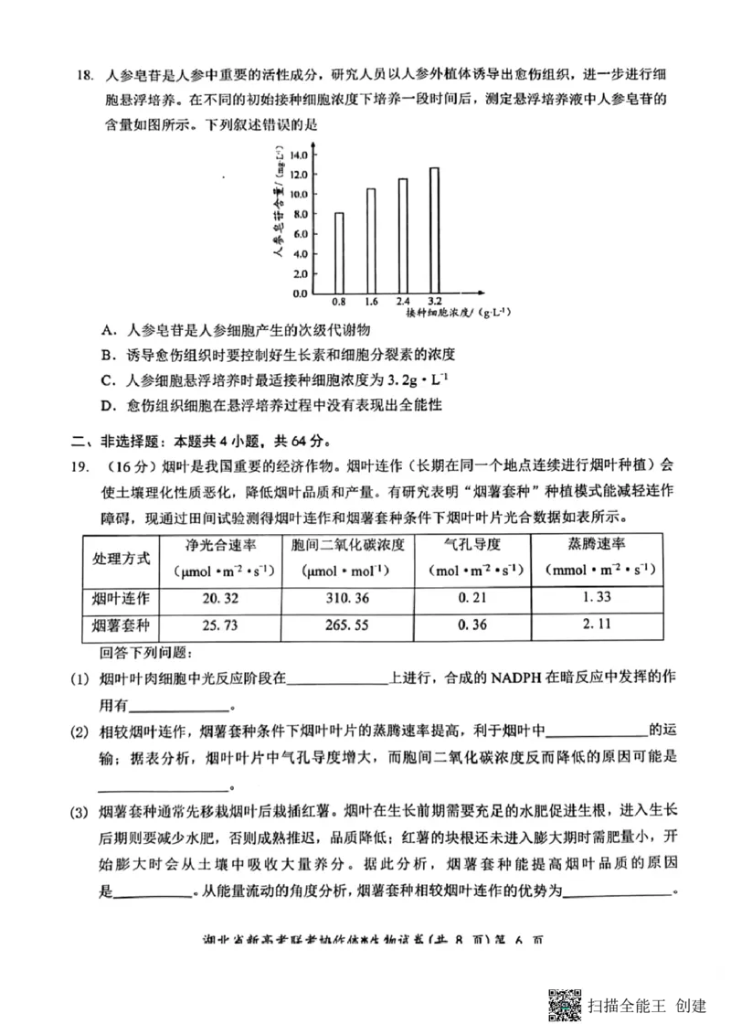 湖北省新高考联考协作体2024届高三下学期2月收心考试生物(1)_2024年2月_022月合集_2024届湖北省新高考联考协作体高三下学期2月收心考试
