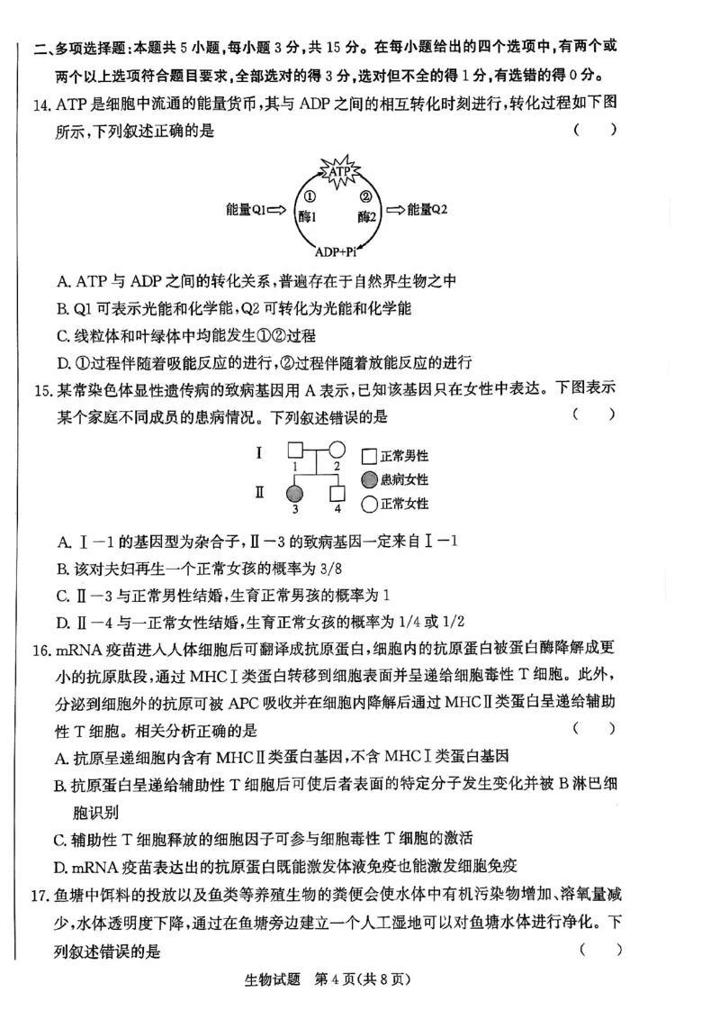 2025届河北省邯郸市高三上学期第一次调研检测生物试卷_2024-2025高三（6-6月题库）_2024年09月试卷_09232025届河北省邯郸市高三上学期第一次调研检测试卷