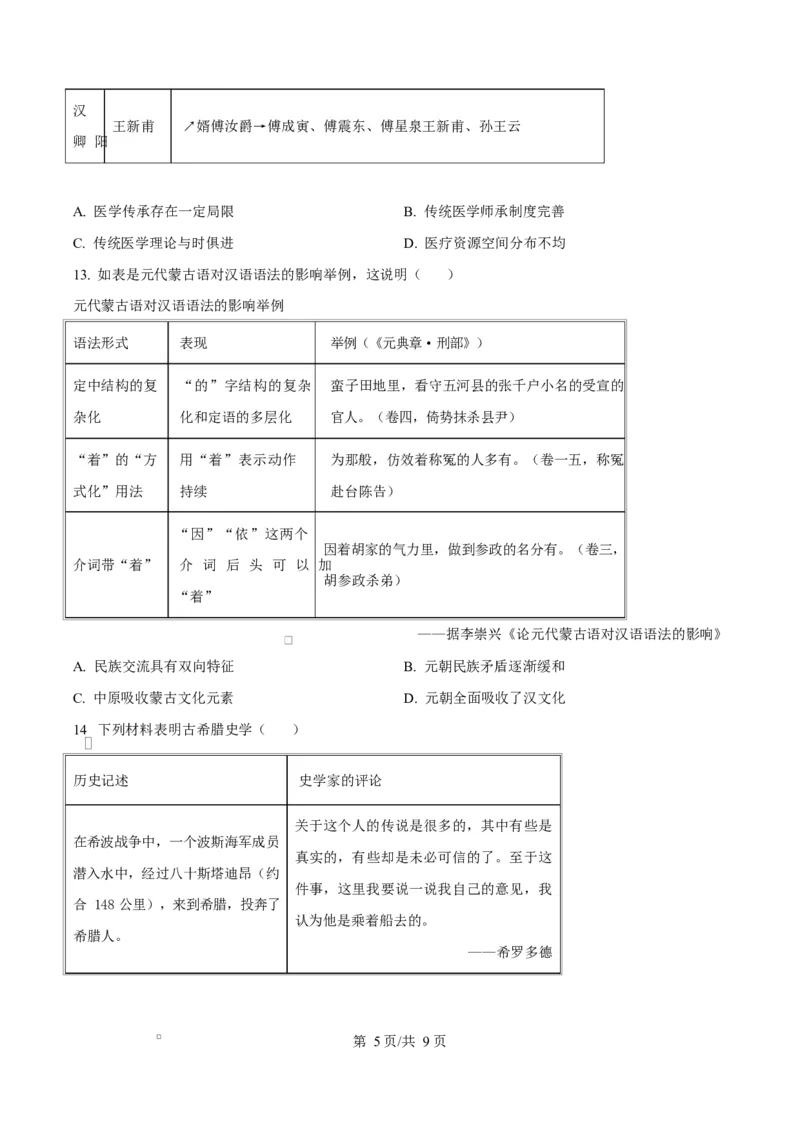 内蒙古自治区巴彦淖尔市第一中学2024-2025学年高二下学期期中考试历史试题Word版无答案_2024-2025高二（7-7月题库）_2025年05月试卷