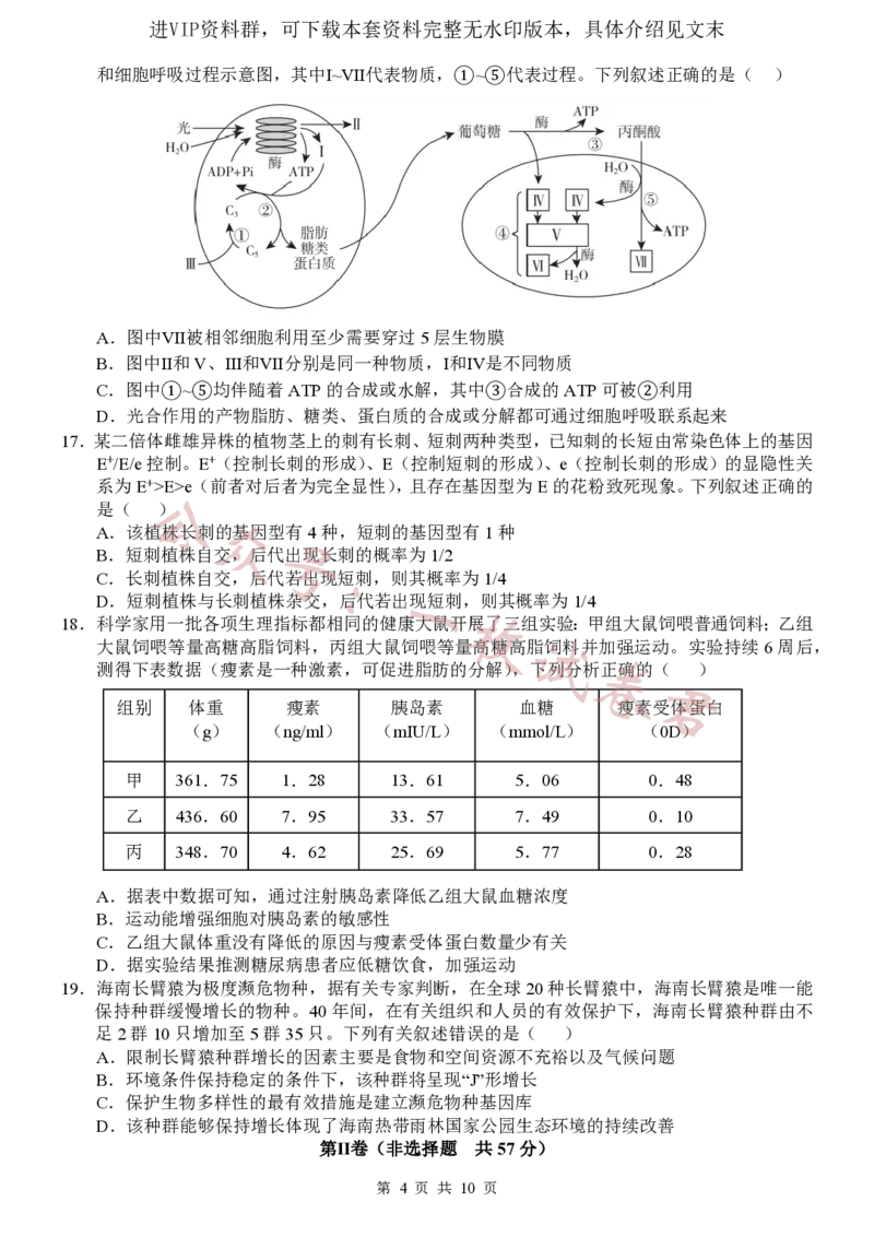 江苏省扬州中学2022-2023学年高三下学期3月月考生物试题(1)_2024年2月_022月合集_2023届江苏省扬州中学高三下学期3月月考全科