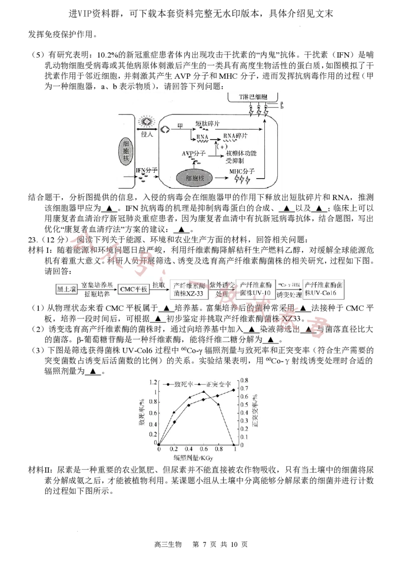 江苏省扬州中学2022-2023学年高三下学期3月月考生物试题(1)_2024年2月_022月合集_2023届江苏省扬州中学高三下学期3月月考全科