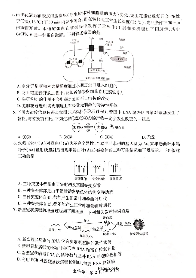 江西省上进联盟2023-2024学年高三下学期一轮复习（开学考）检测生物(1)_2024年2月_022月合集_2024届江西省上进联盟高三下学期一轮复习（开学考）检测