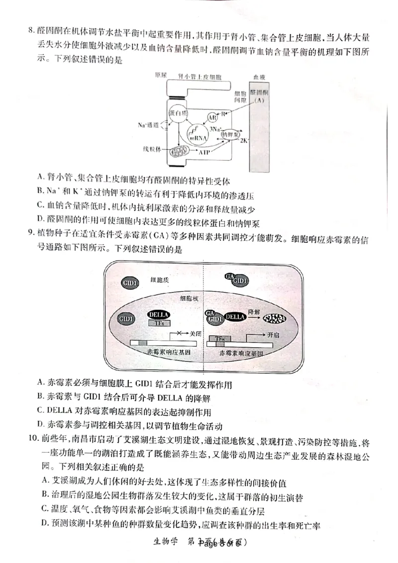 江西省上进联盟2023-2024学年高三下学期一轮复习（开学考）检测生物(1)_2024年2月_022月合集_2024届江西省上进联盟高三下学期一轮复习（开学考）检测
