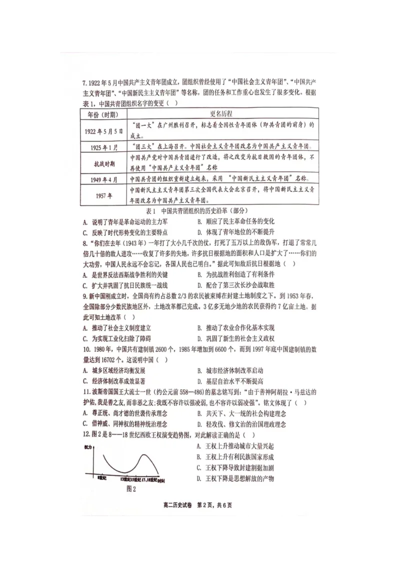 历史_2024-2025高二（7-7月题库）_2024年07月试卷_0707江西省上饶市2023-2024学年高二下学期期末教学质量检测_江西省上饶市2023-2024学年高二下学期期末教学质量检测历史