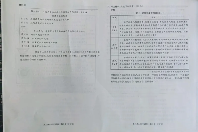2025年河北省唐山市普通高等学校招生统一考试第二次模拟演练历史试题_2024-2026高三（6-6月题库）_2025年04月试卷_04262025届河北省唐山市高三二模（全科）