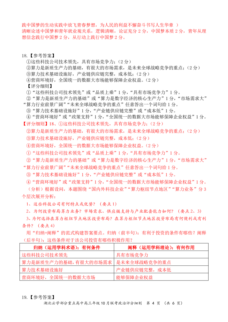2024年湖北云学部分重点高中联盟高三年级10月联考政治试题答案_2024-2025高三（6-6月题库）_2024年10月试卷_10122025届湖北云学部分重点高中联盟高三年级10月联考