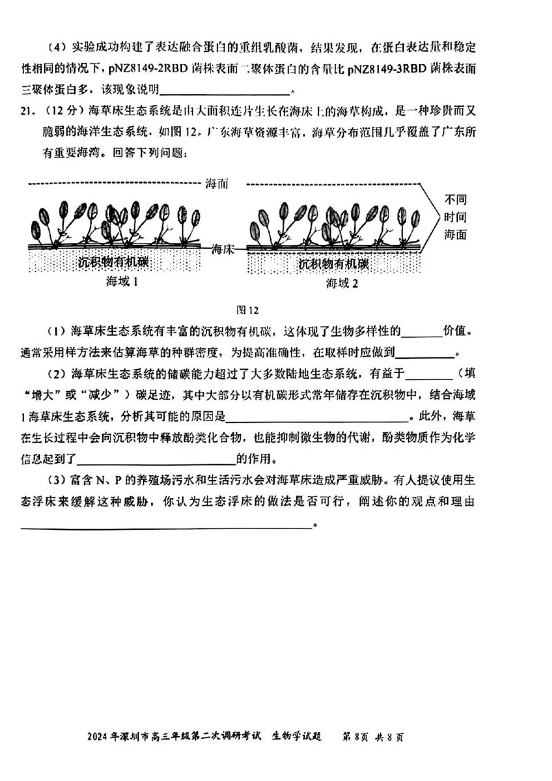 深圳二模生物试卷_2024年4月_01按日期_29号_2024届广东省深圳市高三年级第二次调研考试_2024届广东省深圳市高三年级第二次调研考试生物